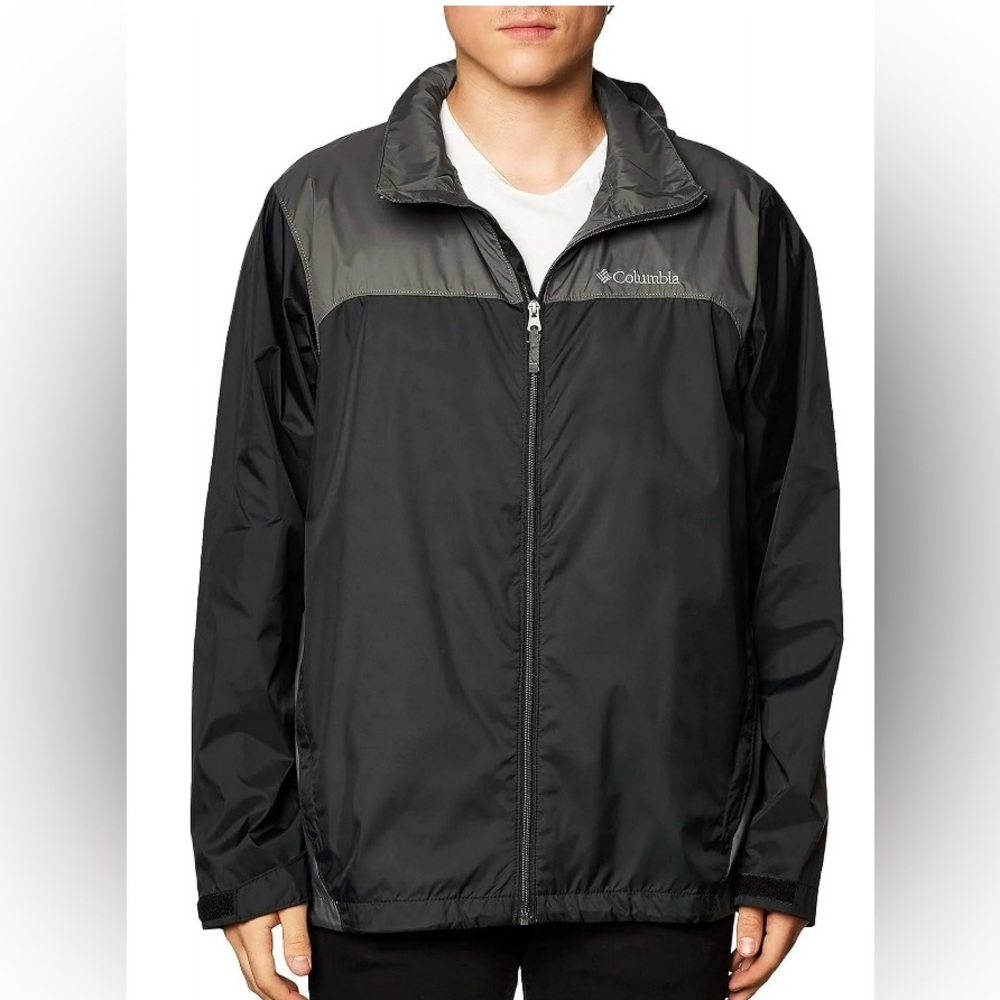 Columbia 3X Windbreaker Two Tone Gray Packable Hidden Hood Drawstrings Zip Up